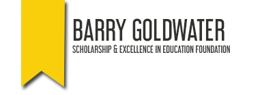 barry goldwater foundation with gold ribbon on left and text saying scholarship and excellence in education foundation