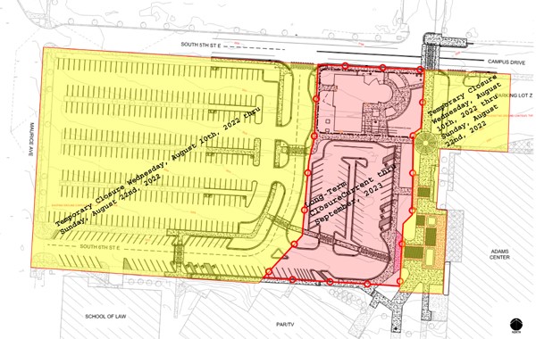 Map showing closures and timeline for Lot P