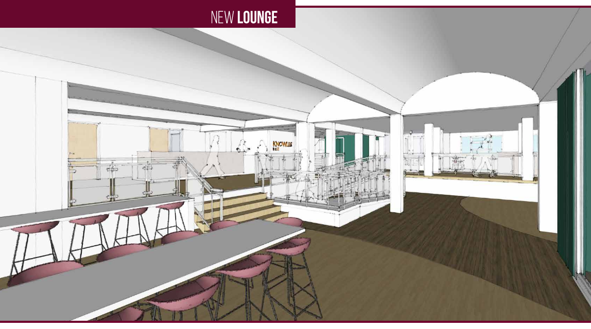 3d rendering of what new lounge inside knowles hall will look like