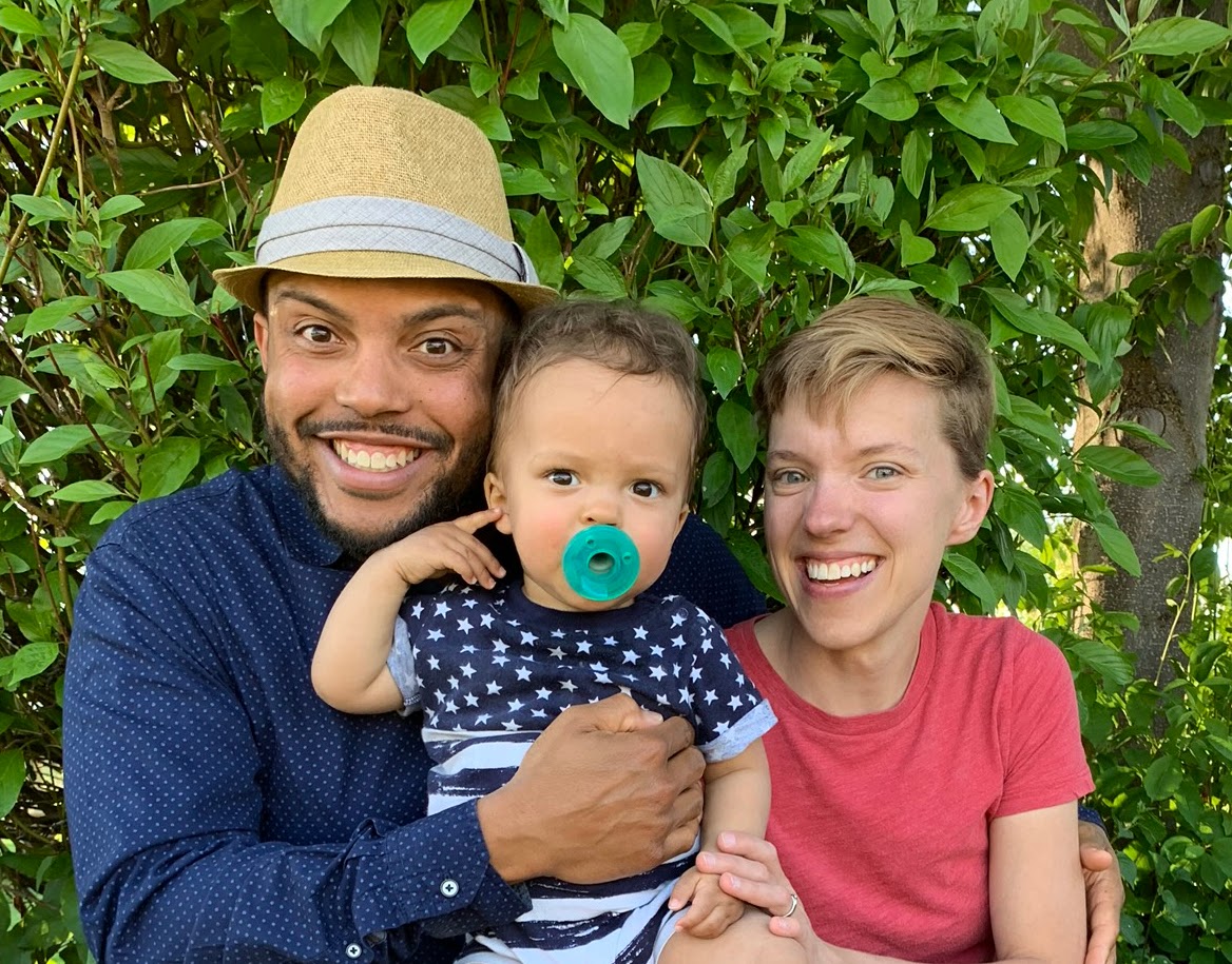 Bonnie with her husband and baby.
