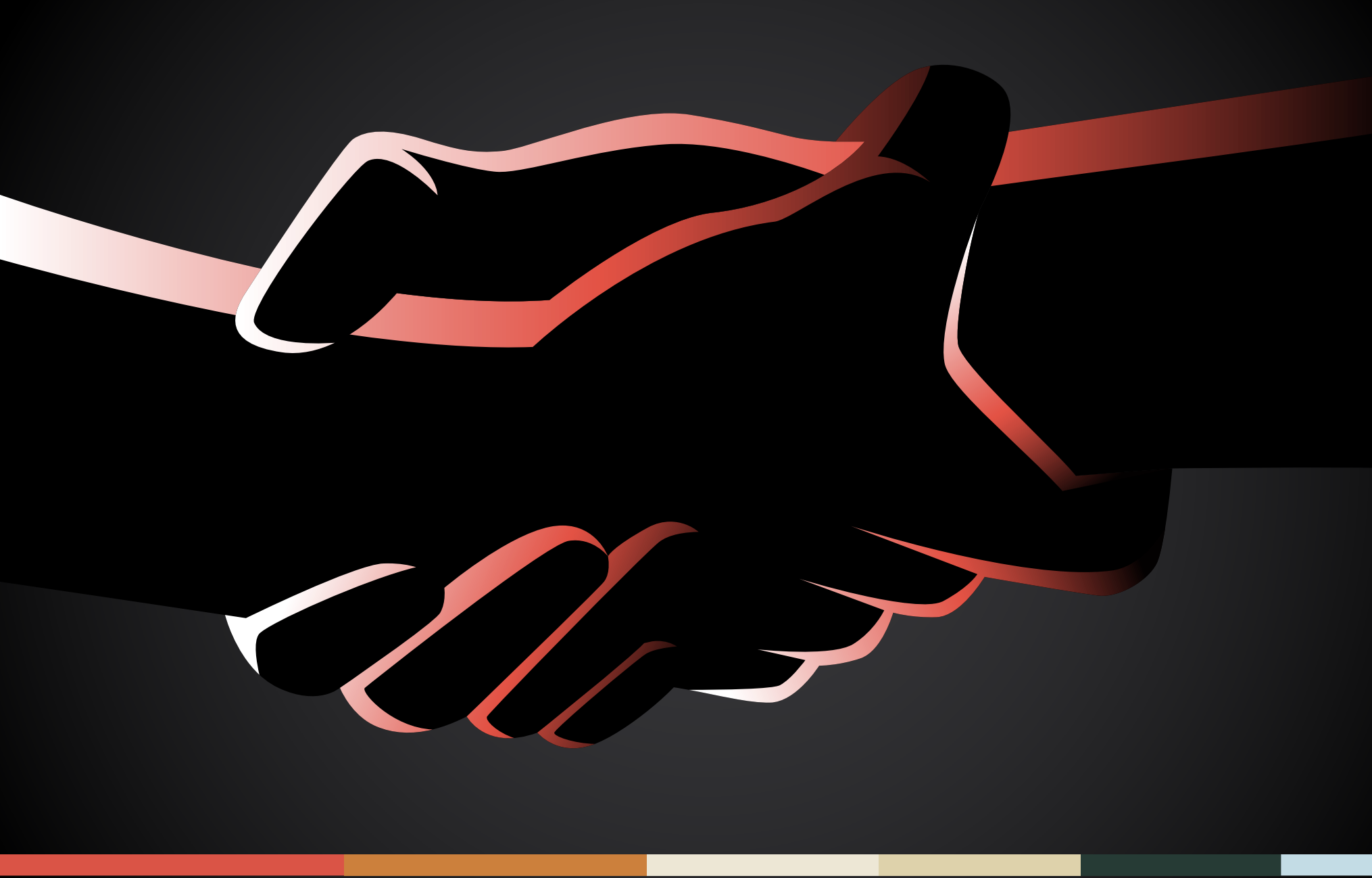 illustration of two hands shaking outlined in red with a black background