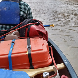 Canoe loaded with gear