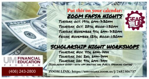 Flyer for Financial Education FAFSA event