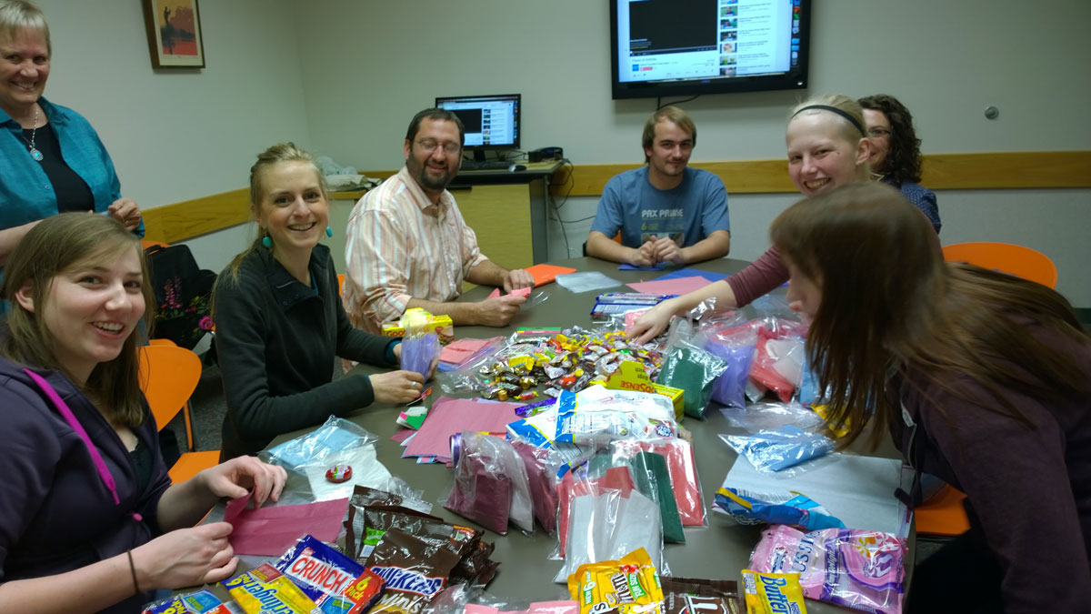 UMGS members preparing appreciation 'goody' bags for CNAs as part of Nation Nursing Home Week.