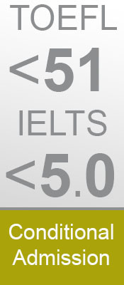 <51 TOEFL or <5.0 IELTS: Conditional Admission