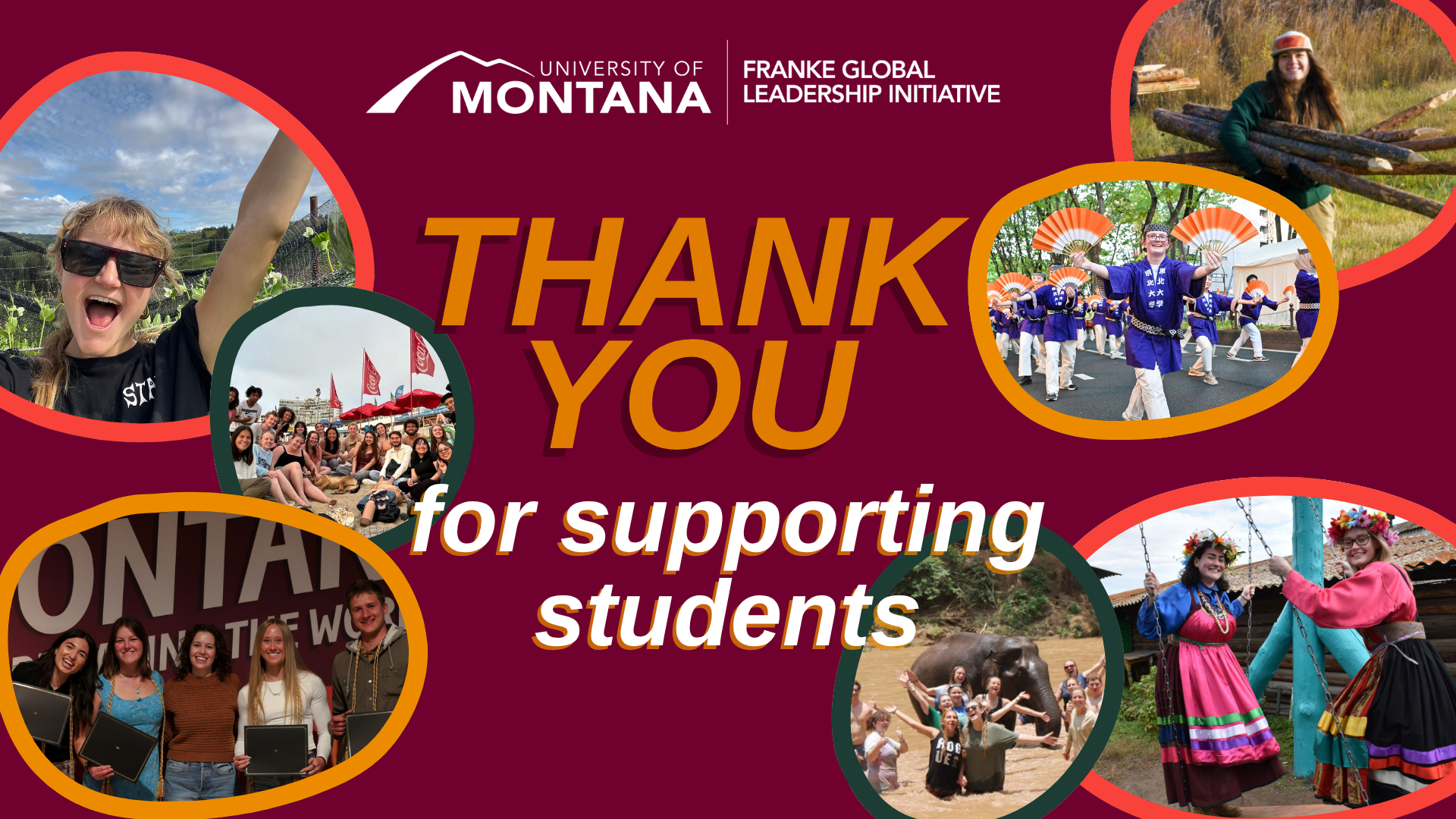 A "thank you" message with photos of GLI students.
