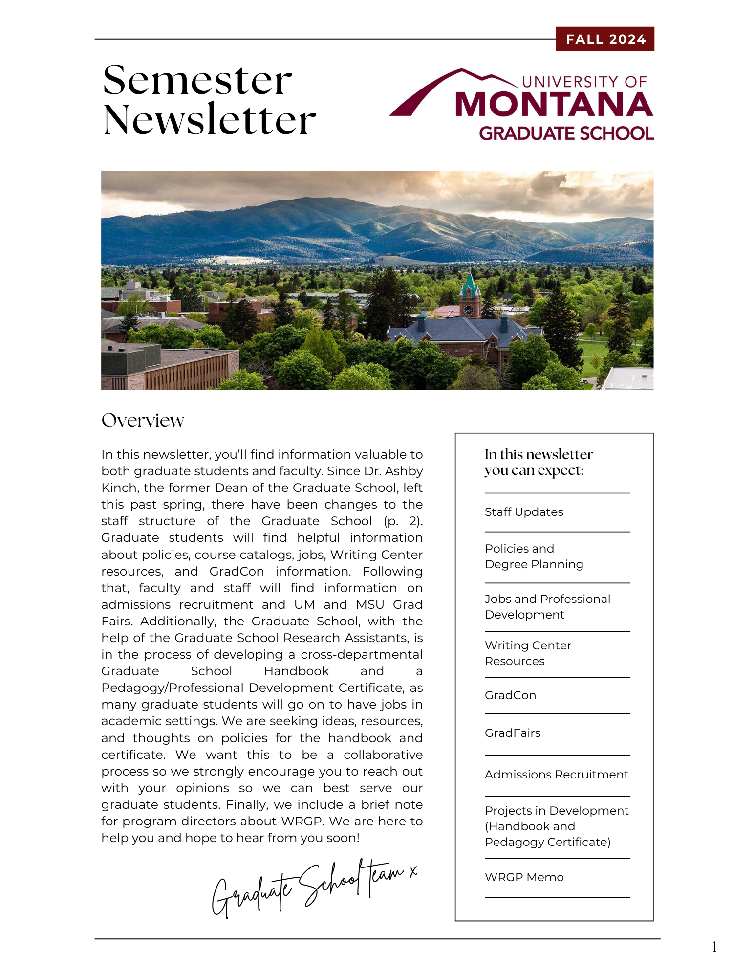 Fall 2024 graduate newsletter cover