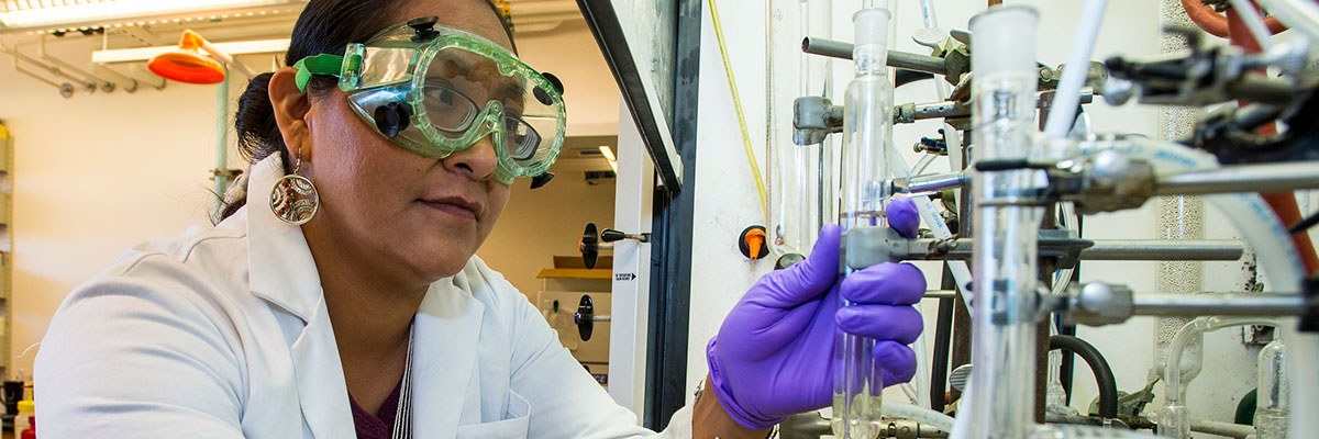 Photo of a graduate student working in a lab