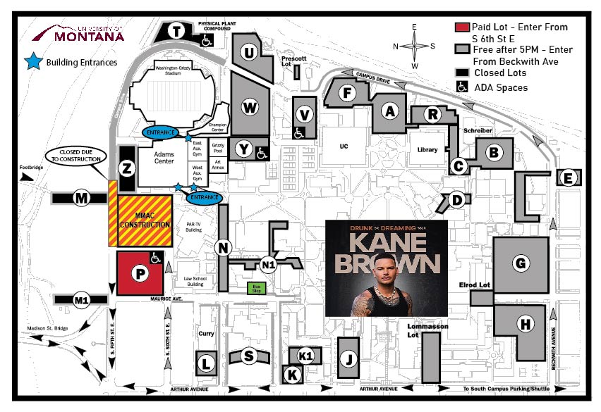 kane brown parking map 2023