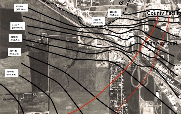 Image of contours and flow lines for contaminated areas. 