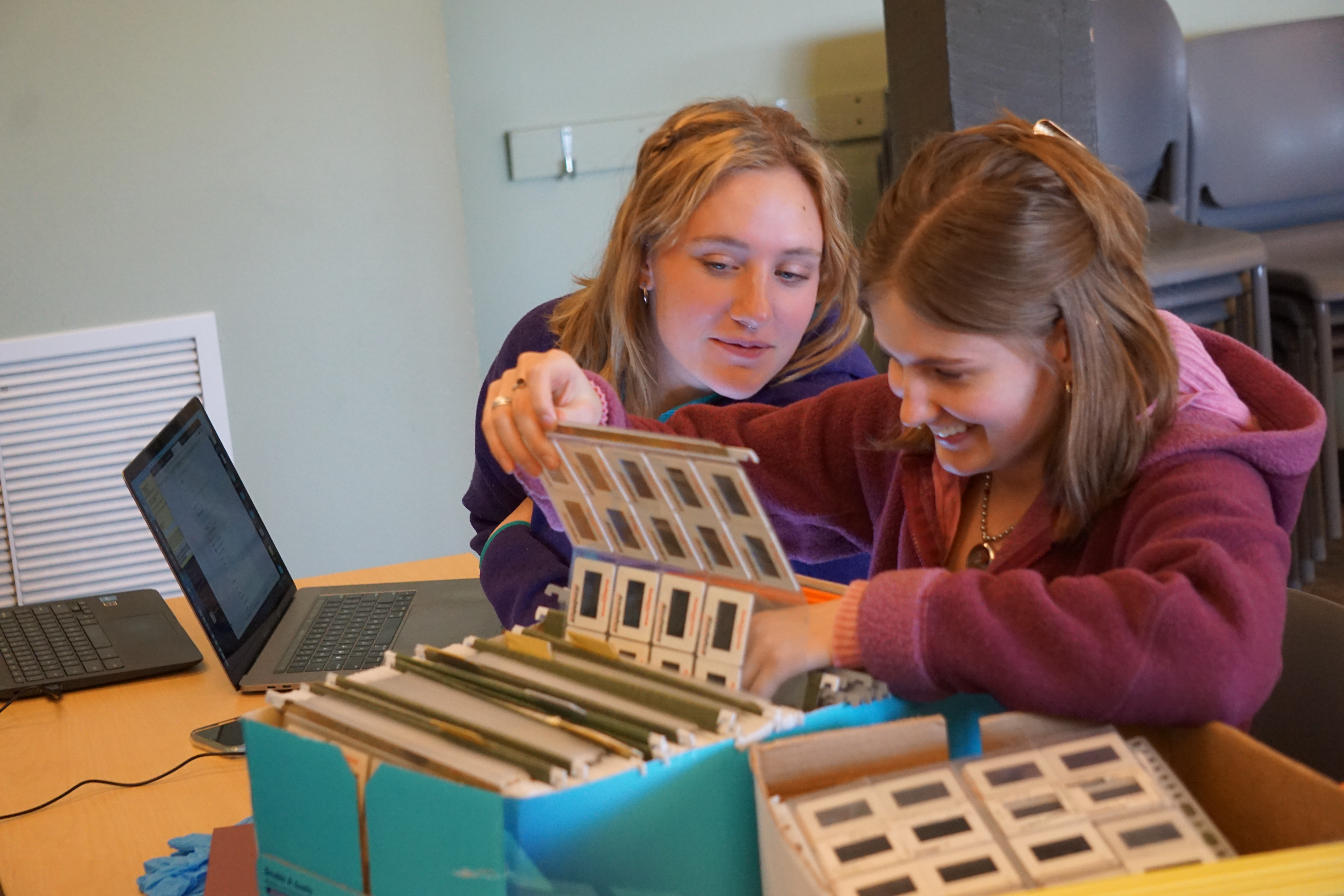 students explore archival materials