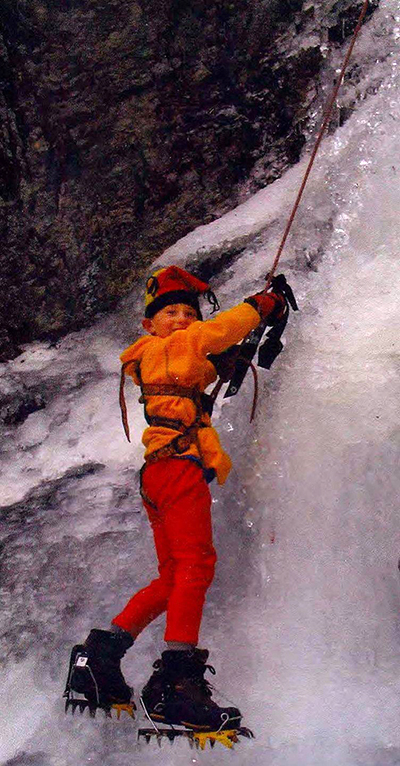 Willis tries ice climbing for the first time at age 6.