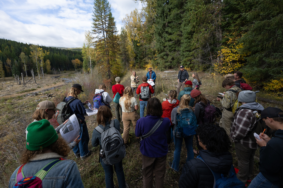 University of Montana students visit the Ninemile Creek restoration project for the Wilderness and Civilization Program.