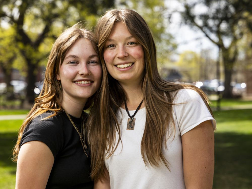 Cadence Hatten (left) and Vivianne Ostheimer are the latest students from the University of Montana to be named Harry S. Truman Scholars, a competitive national grant award recognizing students with exceptional leadership potential, academic excellence and a commitment to careers in public service. Together, they are the 17th and 18th students from UM to receive the award. (UM photo by Marley Barboeisel)