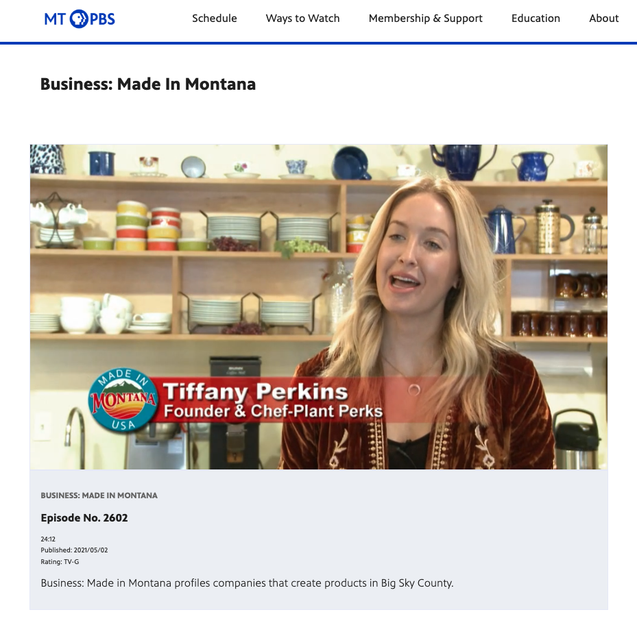Screenshot of a portion of Business Made in Montana on Montana PBS's website.