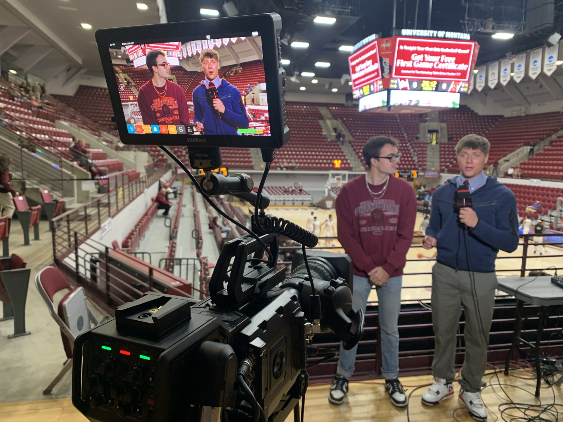 Students reporting after a Griz Basketball game