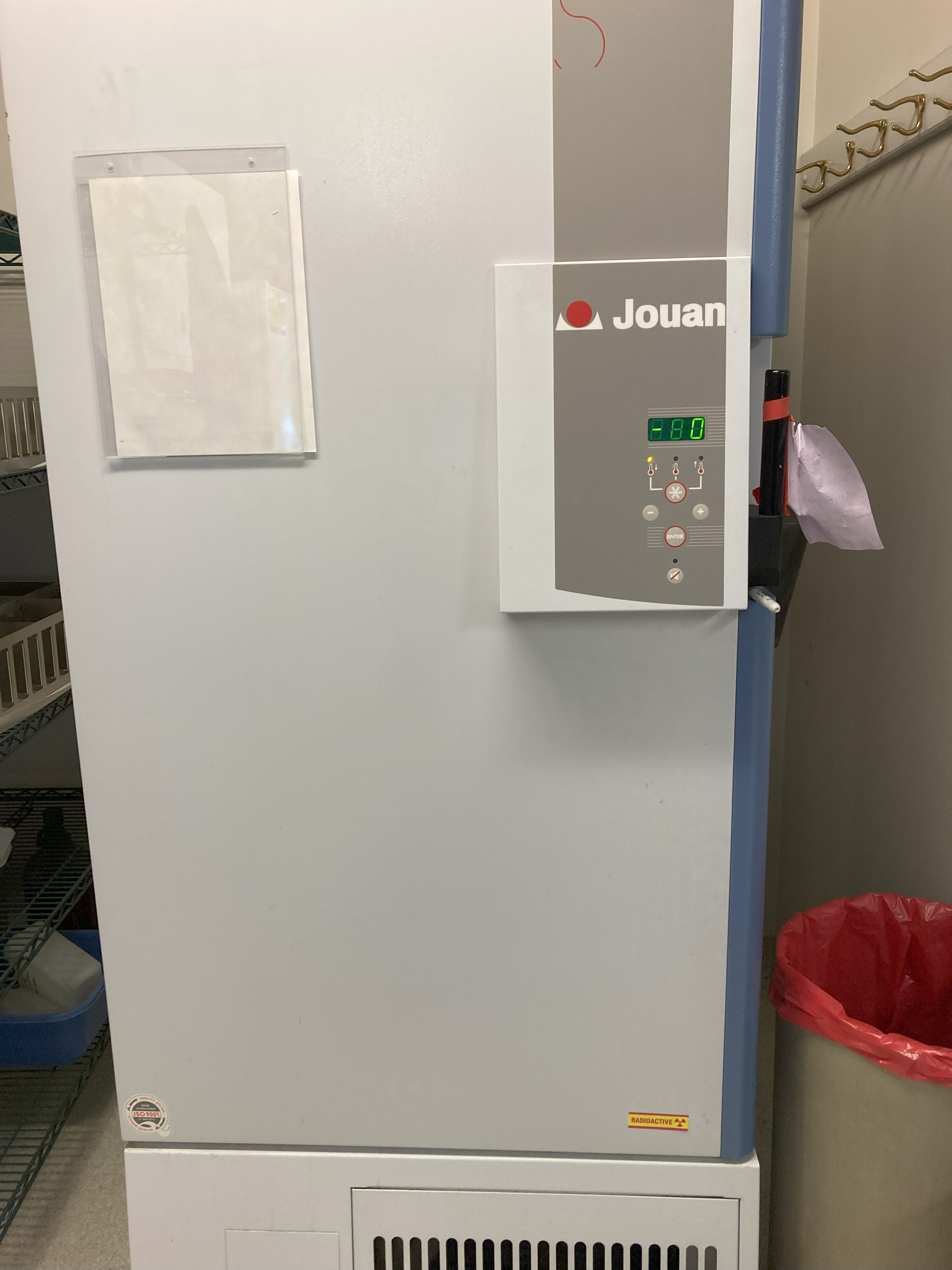 Laboratory freezer from Jouan, displaying temperature settings and controls.