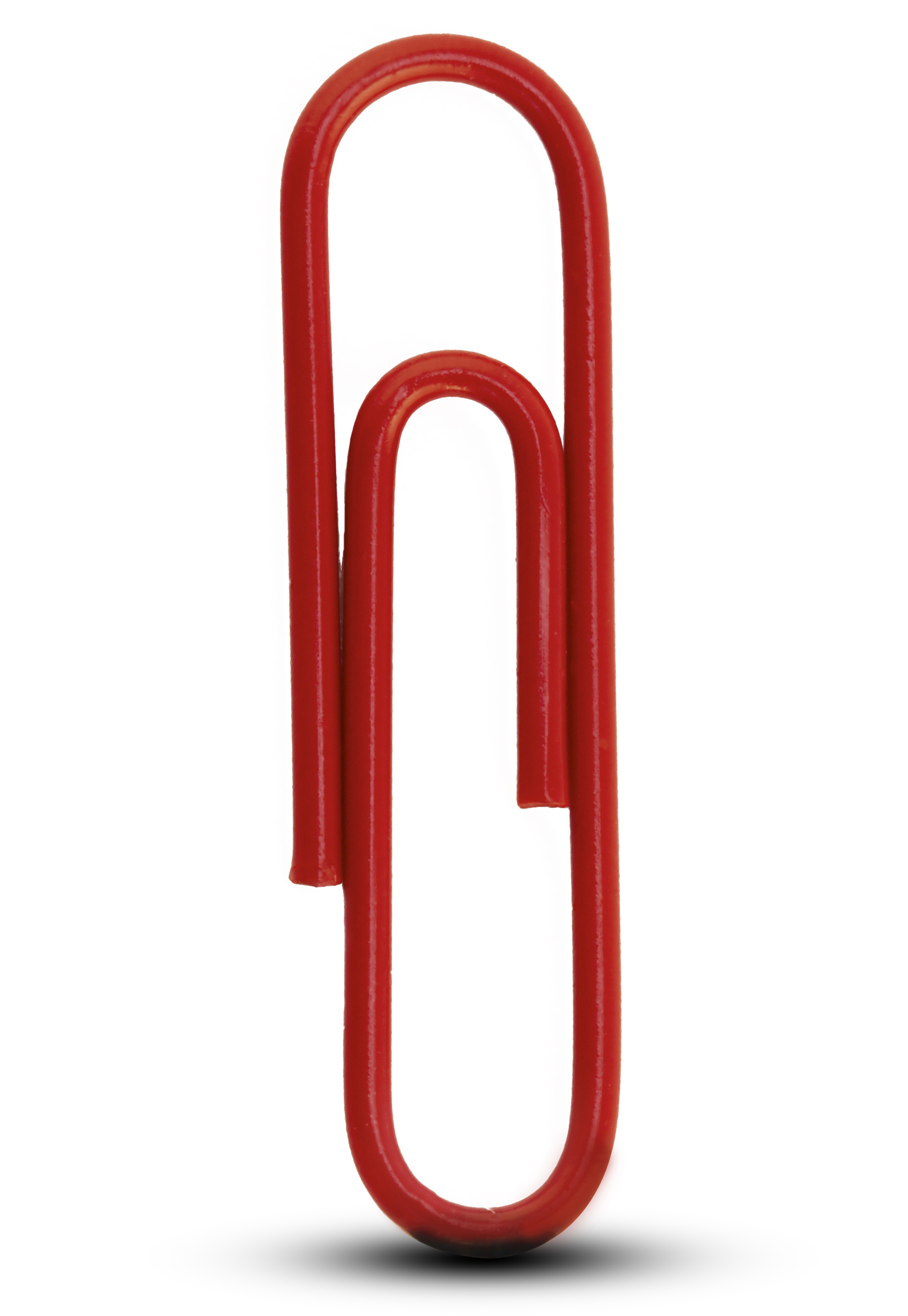 A nice red paperclip, looking majestic over a white background