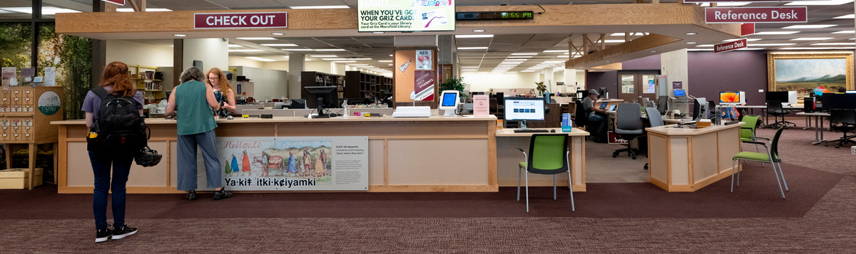 circulation desk in Mansfield Library