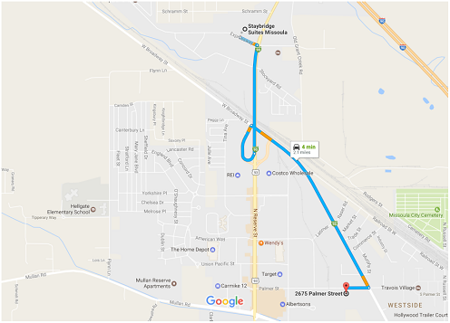 Google Maps, Staybridge Suites to DCLCP