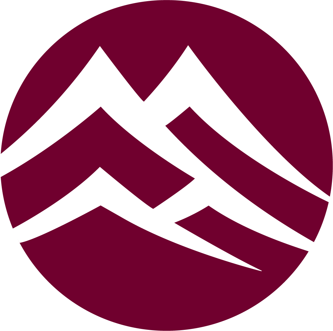 Logo for the Maureen and Mike Mansfield Center: Maroon Circle with white mountains in the center