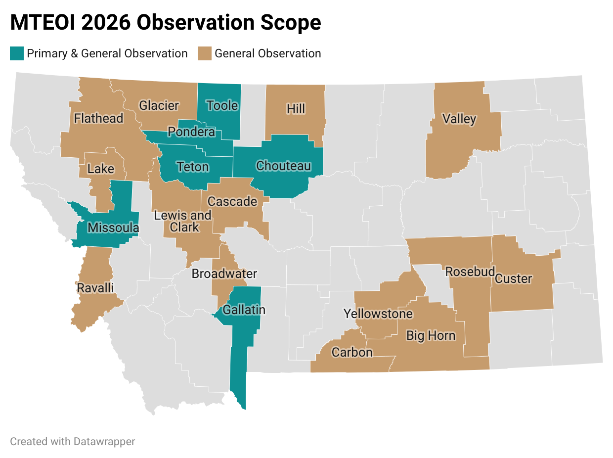 This is a map of the counties in Montana that MTEOI will be monitoring.