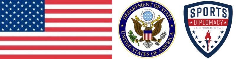 US Flag, US State Dept Logo, Sports Diplomacy Logo