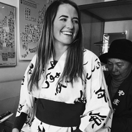 student tries on kimono in japan