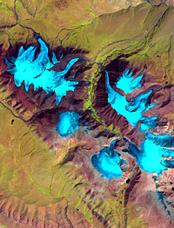 They slide but they can’t hide: Pan used satellite images such as this to map Mongolia’s glaciers.