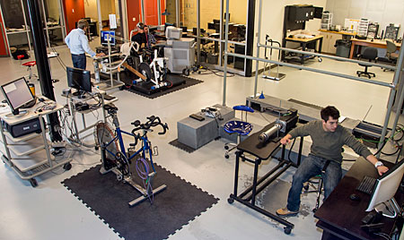 A hidden gem: Three graduate students and 11 undergrads work in the Bundle biomechanics lab in the basement of the Phyllis J. Washington Education Center.