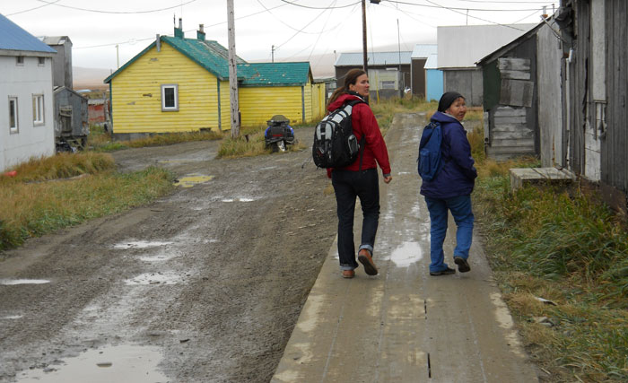 Desirae Ware (left), a researcher with UM’s Center for Environmental Health Sciences, and community coordinator Susie Walter visit households to complete air quality and respiratory health surveys.