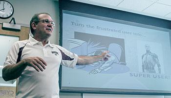 Henry presents in UM’s new Cyber Innovation Laboratory. 