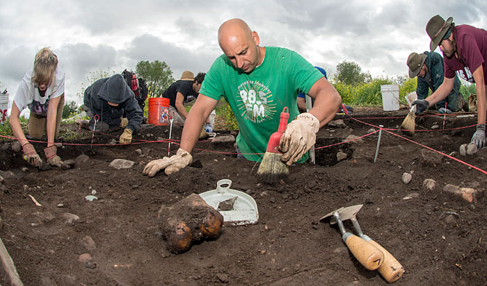 Livoti and fellow UM archeology students excavate at Fort Missoula.