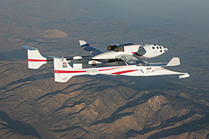 SpaceShipOne is carried aloft while winning the Ansari XPRIZE in 2004. (XPRIZE photo) 