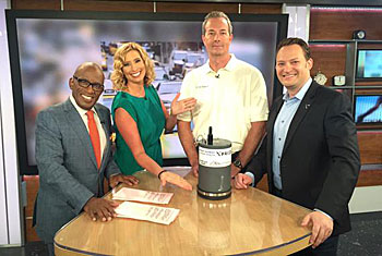 Beck (white shirt) and Paul Bunje, senior director of the Wendy Schmidt Ocean Health XPRIZE (far right), meet with Weather Channel celebrities. 