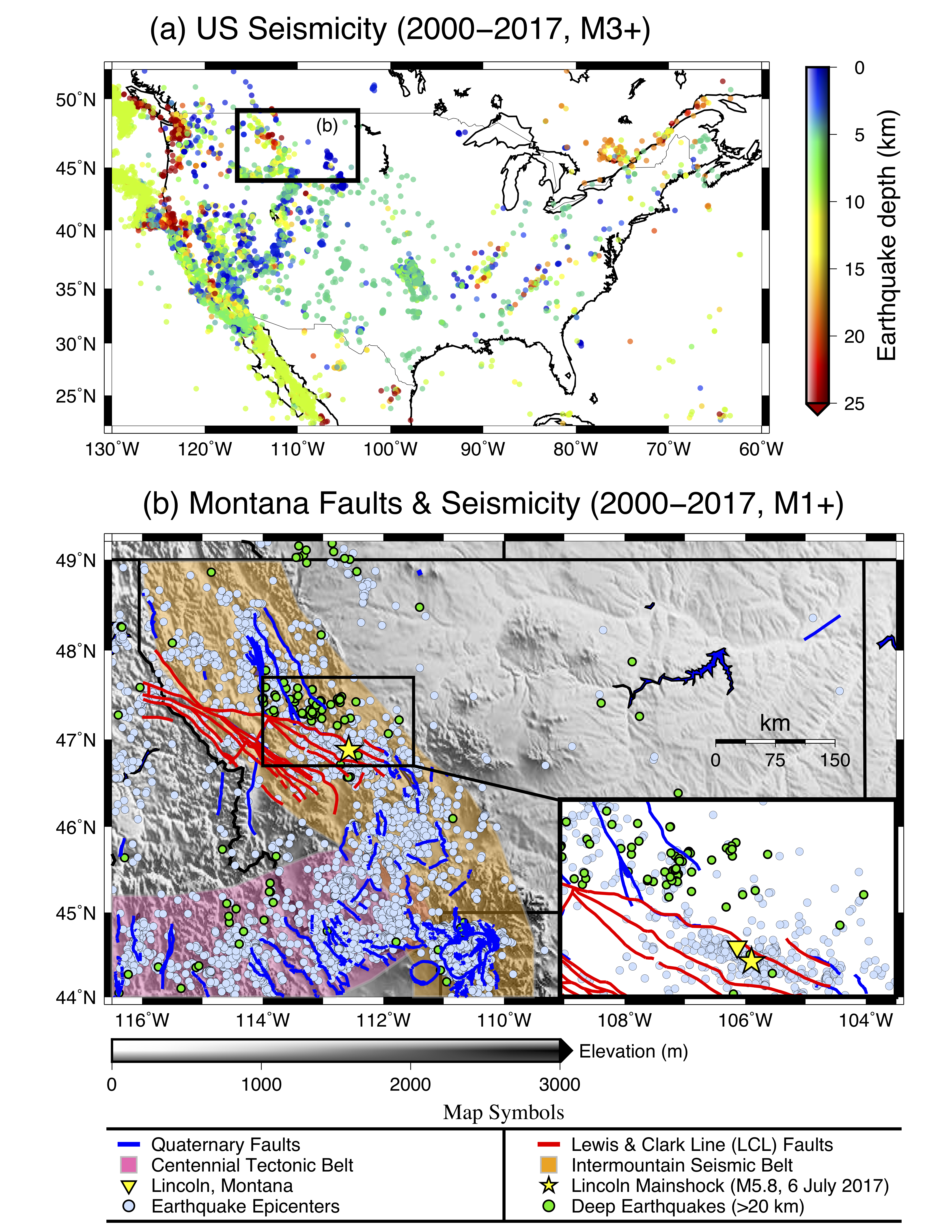 US and Montana Earthquakes (2000-2017)