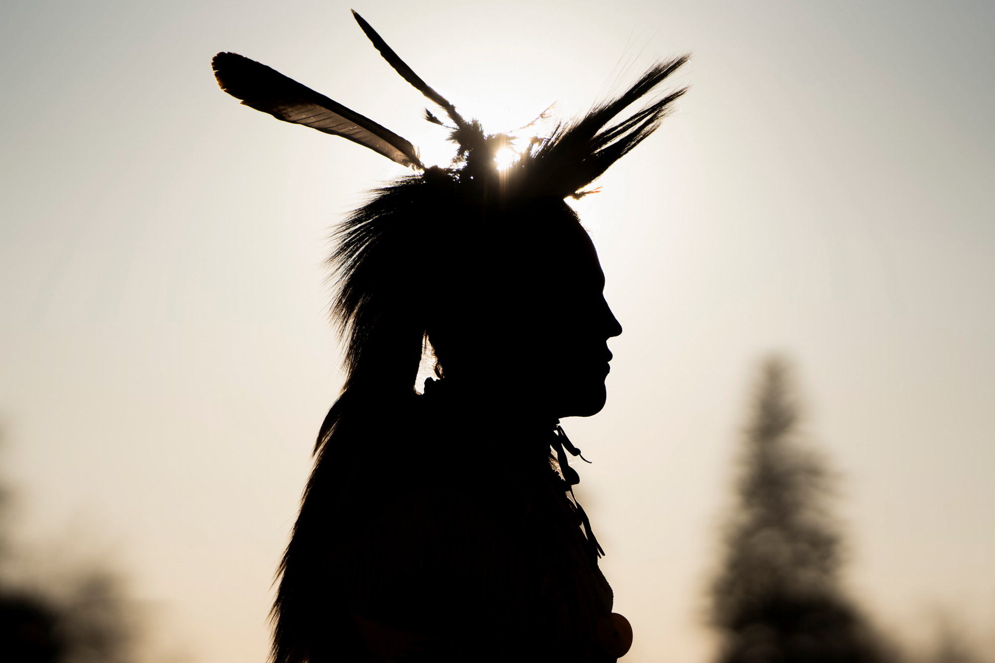 silhouette of man with feathers