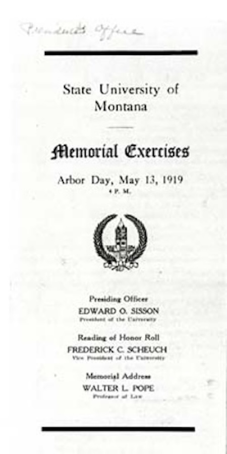 The front of the program for the Memorial Row dedication.