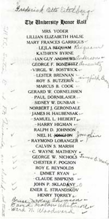 The back of the program for the Memorial Row dedication.