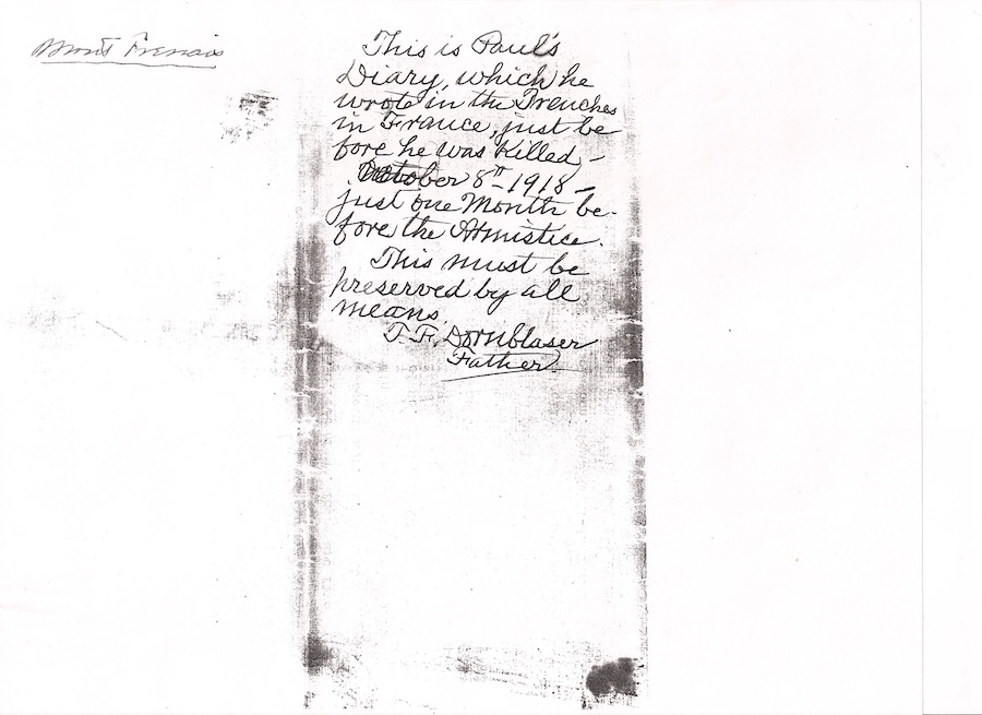 A not from Dornblaser's father about the combat diary.