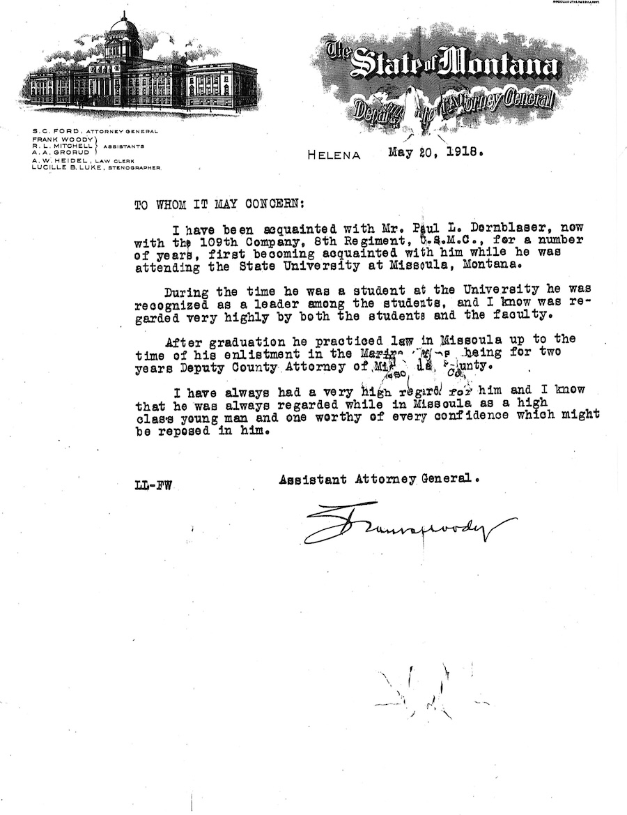 Dornblaser's letter of recommendation