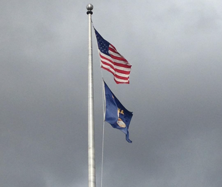 Missoula College Flag Pole with Montana State Flag and United States Flag