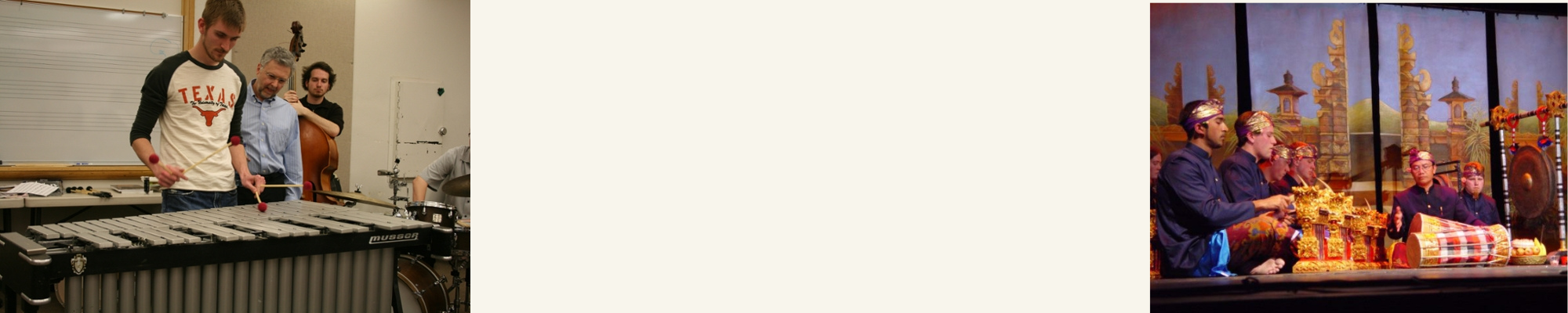 Ed Saindon working with UM student Eric Rokohl (Left)     Our Balinese Gamlen teacher - I Made Lasmawan (Right)