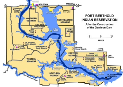 Map of Fort Berthold Reservation after Garrison Dam construction.