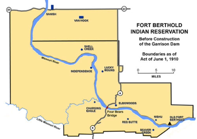 Map of Fort Berthold Reservation prior to Garrison Dam construction.