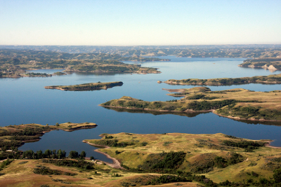 Shorelines of Lake Sakakawea on Fort Berthold Reservation.