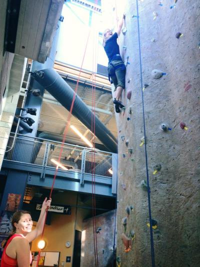 two students in climbin gym