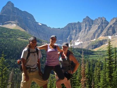 three students in Glacier national park