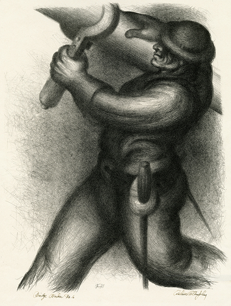 A drawing of a worker holding a wrench to a thick bridge beam 