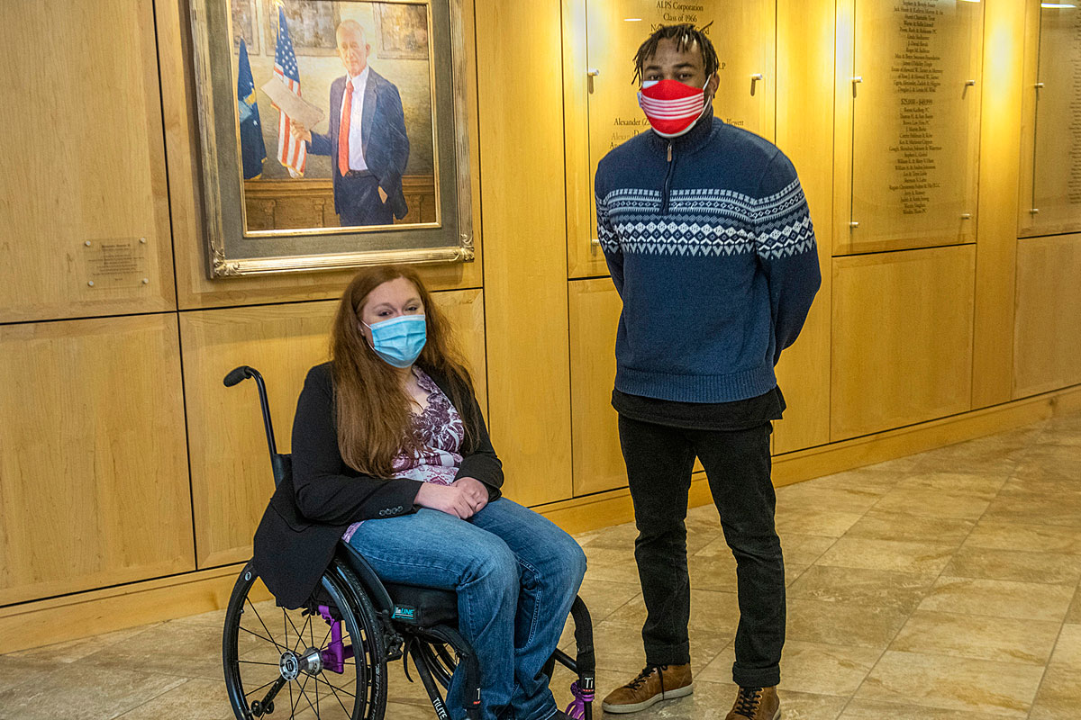 A picture of Gabrielle Broere and Jhevon McMillan in the UM law school.